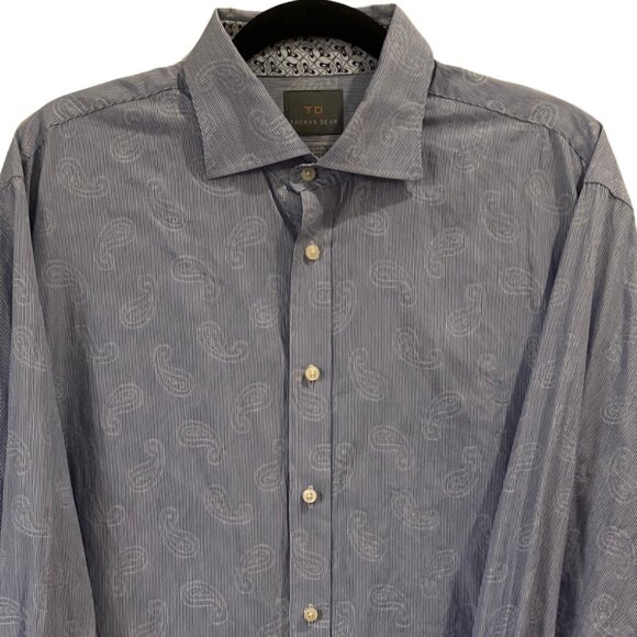 Thomas Dean Men’s Long Sleeve Button-Up Shirt Blue & White Paisley Stripe XL - Picture 2 of 7